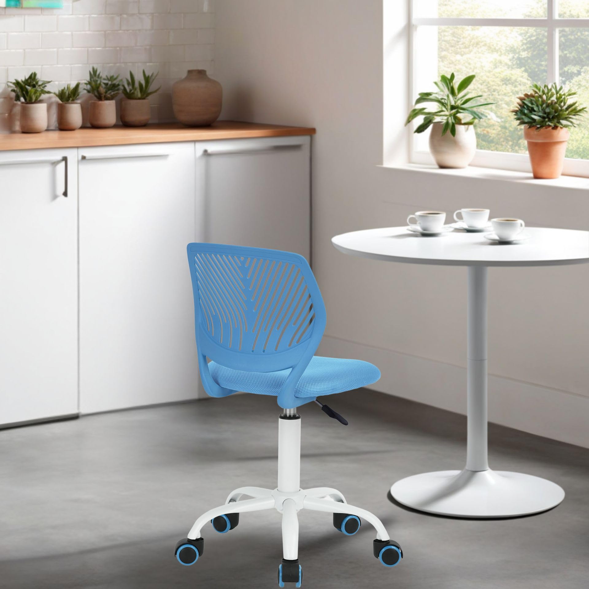 FurnitureR Sillas giratorias de Comedor, 1 Silla de Cocina, Silla Acolchada, Silla giratoria, cómoda Silla con Ruedas, Respaldo, Silla sin Brazos para Comedor, Sala de Estar, Azul M