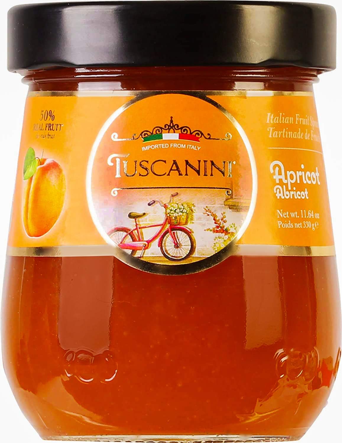 Premium Italian Apricot Preserves, 11.64 oz Jar, Spreadable Fruit Jam, No High Fructose Corn Syrup, No Preservatives, Non GMO, Gluten Free
