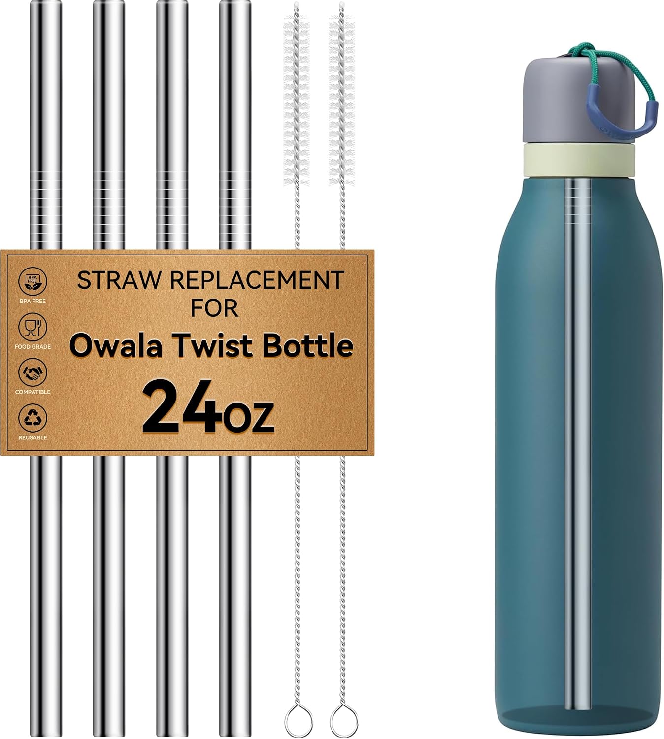 4 Pcs Metal Straw for Owala 24 oz Twist Water Bottle
