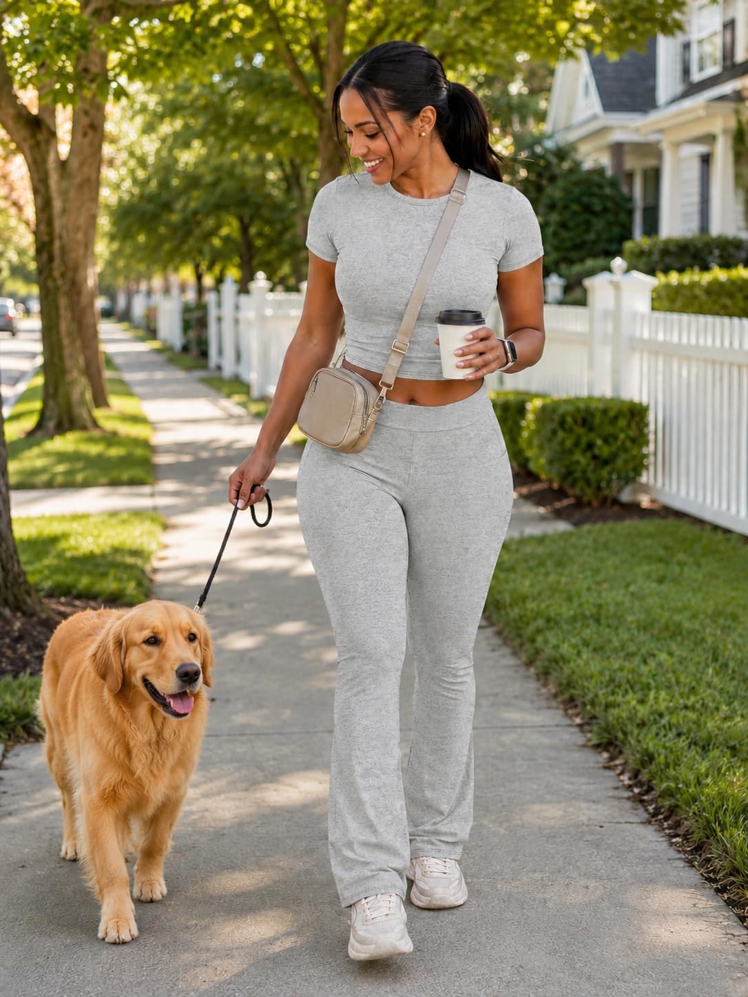 2 Piece Sets for Women Lightweight Crop Top Flare Pants Matching Lounge Set Casual Summer Travel Outfit