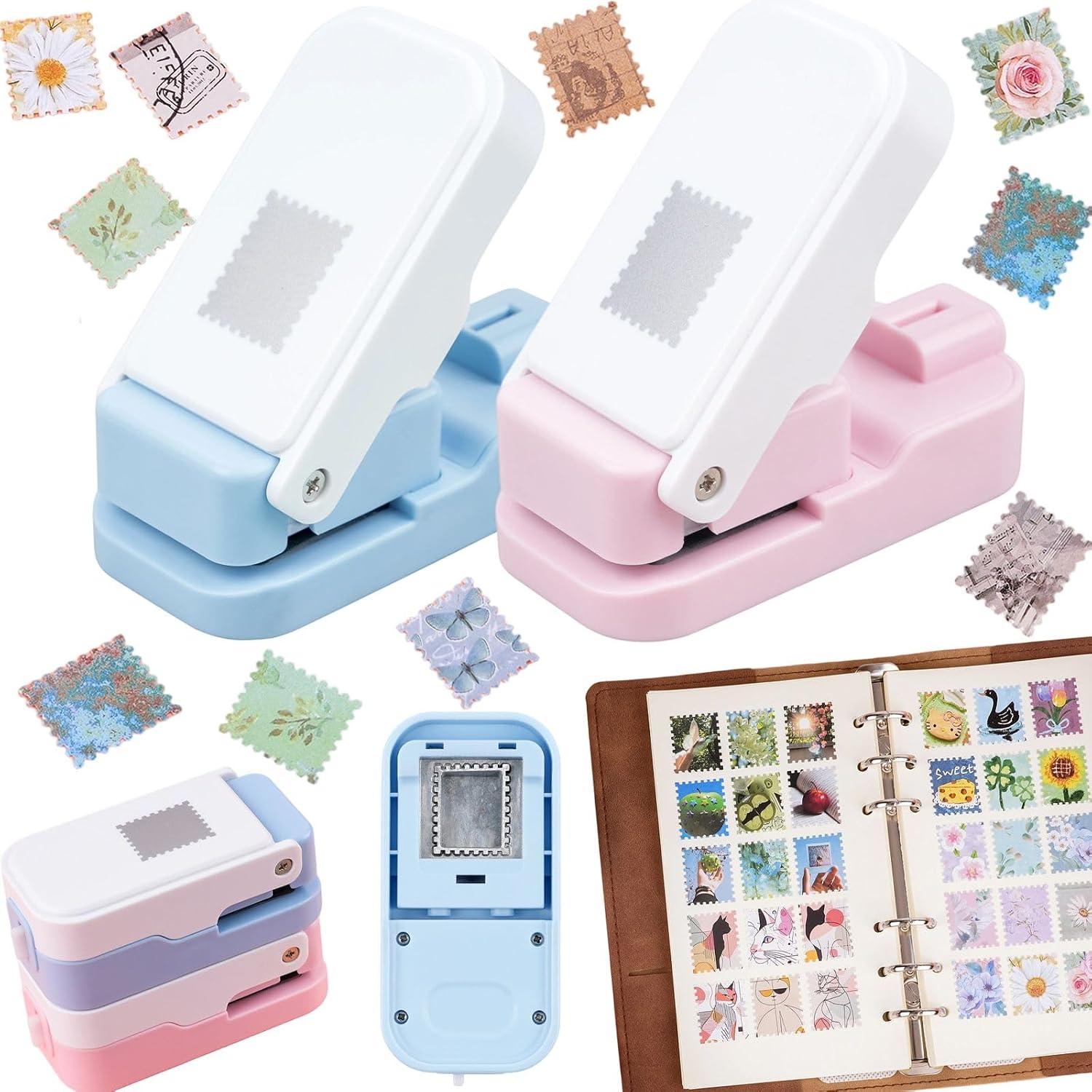 CYFUN DESIGN 2 Pcs Stamp Punch, 1x0.8 inch Postage Stamps Punch, Stamp Cutter, Stamps Shaped Paper Punches, Craft Cutter Hole Puncher for Scrapbooking Journaling Card Making Junk Journal Supplies
