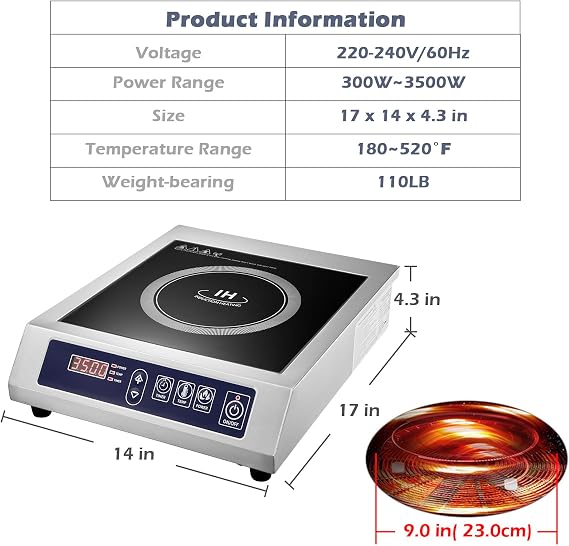 Commercial Induction Cooktop,Portable Electric Countertop Burner(3500W/ 240V) with Stainless Steel Housing, Durable Commercial Induction Hot Plate for Hotel Restaurant School
