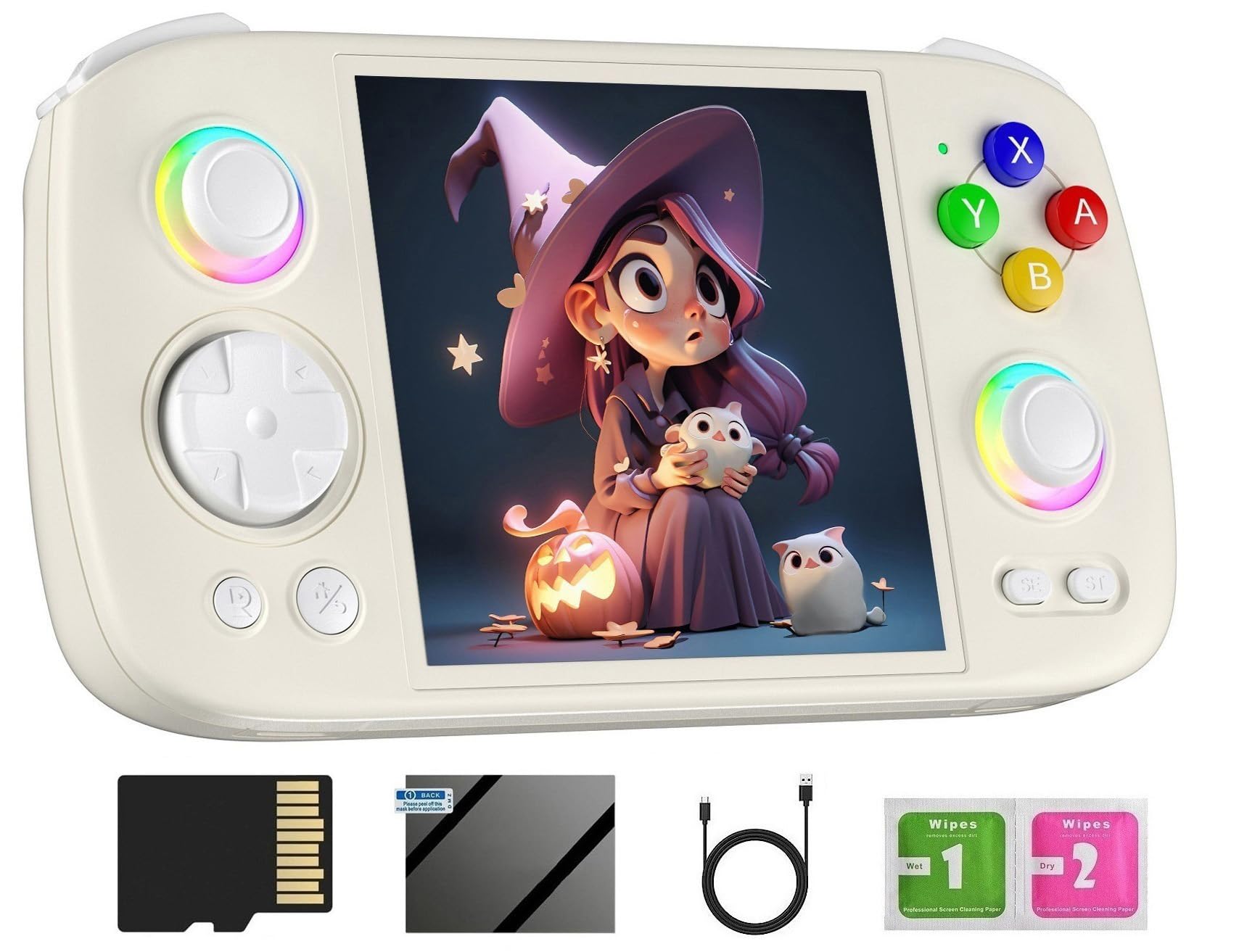 RG Cube Retro Handheld Game Console , Android 13 System Unisoc T820 Processor 3.95 Inch IPS Touch Screen 5200mAh Battery 16 Million Color RGB Joystick Lighting(White)