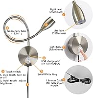 Vista 10 de Luz de lectura regulable con enchufe, para cabecero de noche, luz de lectura direccional de cuello de cisne, salida de 3 W