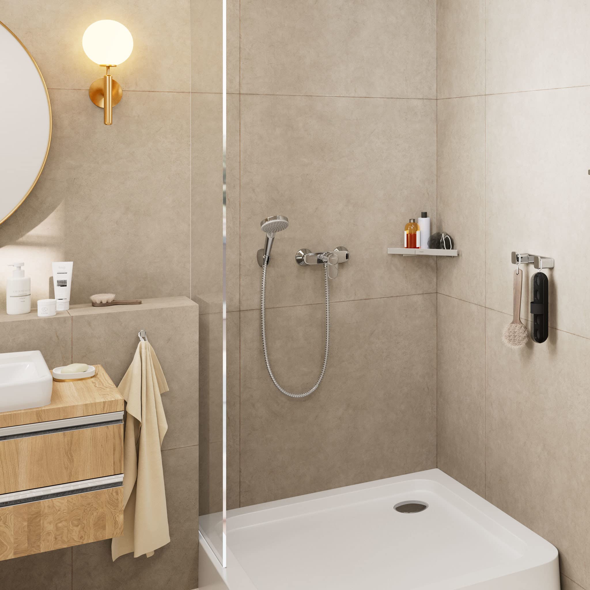 hansgrohe Vernis Blend - Set doccetta per doccia con doccino a risparmio idrico (EcoSmart, 2 getti), tubo flessibile (1,60 m) e supporto, cromo, 26278000