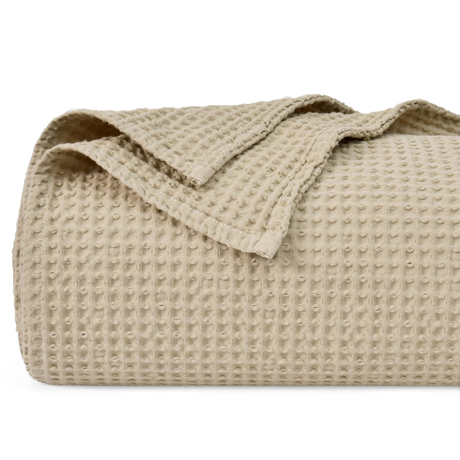 – PHF 100% Cotton Waffle Weave Blanket Single Size 130 x 150cm, Pre-Washed Lightweight Breathable Throw Blanket, Oeko-TEX Certified for Bed Couch Sofa, Home Decor, Khaki