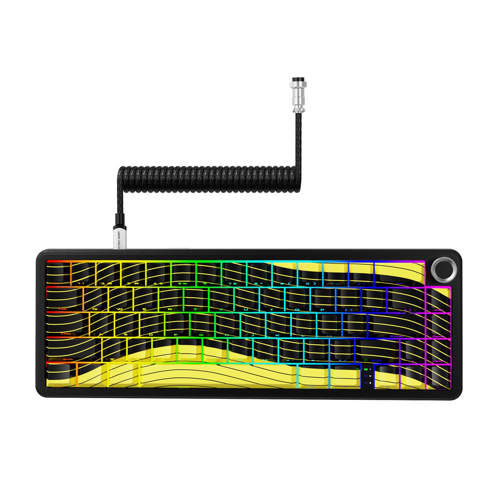 Attack Shark X65PRO HE Keyboard with coiled cable connected