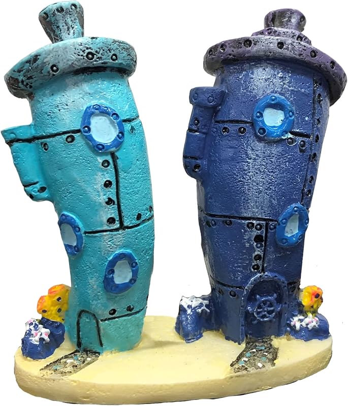 Casas con fondo de bikini de Bob Esponja Penn-Plax - Decoración de acuario - Ornamento de acuario de resina duradera para cuencos Betta, pequeños tanques de peces o pantallas náuticas - Seguro para agua dulce y agua salada - Azul, 3 pulgadas