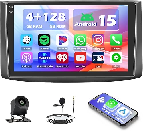 Hikity 4+128G Android Car Stereo for Chevrolet Aveo 2006-2012, 9”Incell Touchscreen Radio with CarPlay, Android Auto, Bluetooth, GPS Navigation, WiFi, FM, RDS + AHD Backup Camera