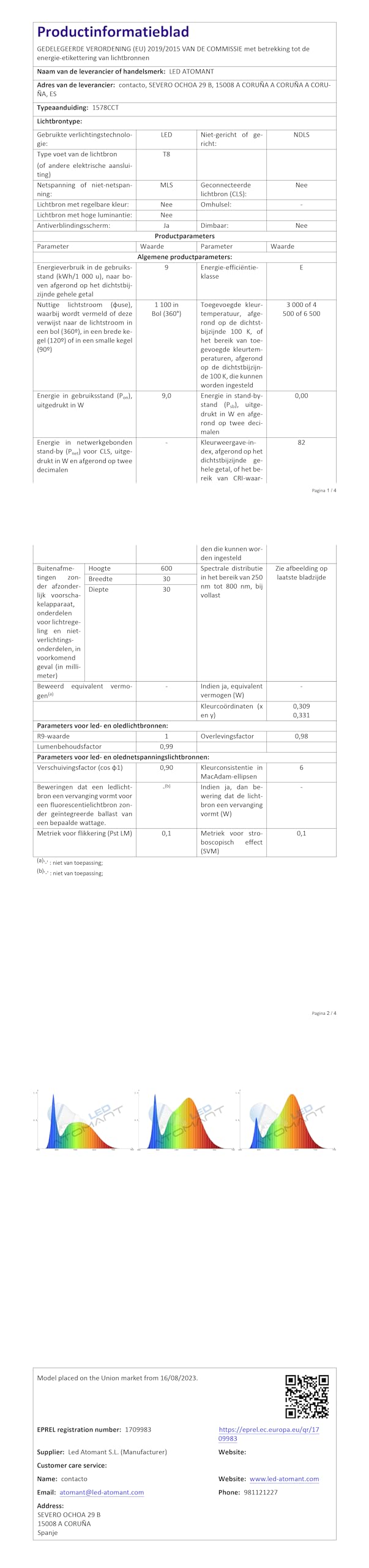 LED ATOMANT 24x Tubo LED T8 60cm 9W CCT 3000-6500K 1100lm