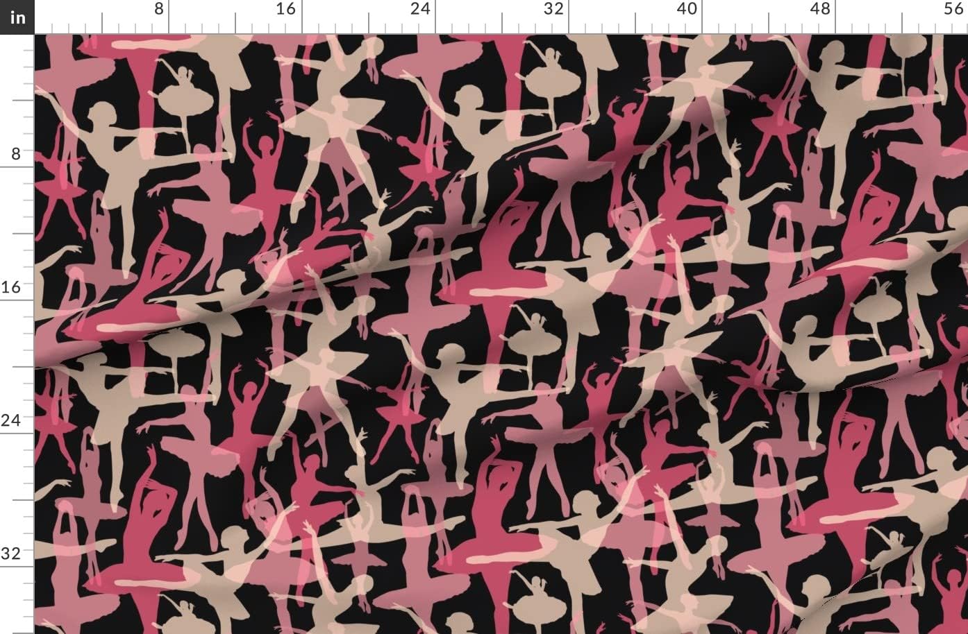 Spoonflower Fabric - Ballerina Black Background Ballet Dance Dancer Girl Costume Sport Printed on Organic Cotton Sateen Fabric by The Yard - Sewing Quilting Apparel Home Decor