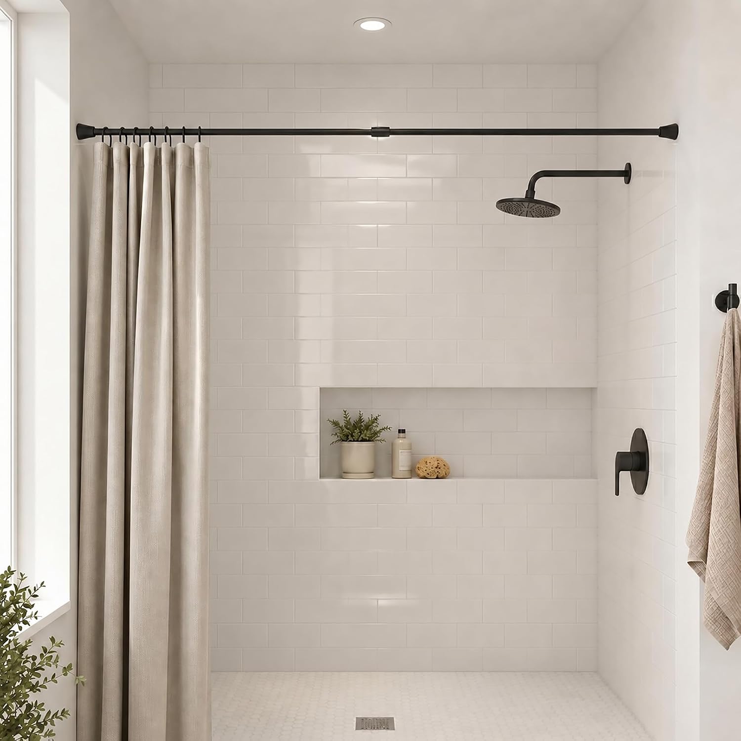 Tension Adjustable Shower Curtain Rod 43-79 Inches Black