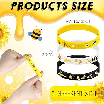 Poen 120 Pcs Bee Bracelets Bulk Silicone Rubber Wristbands, Fresh Style