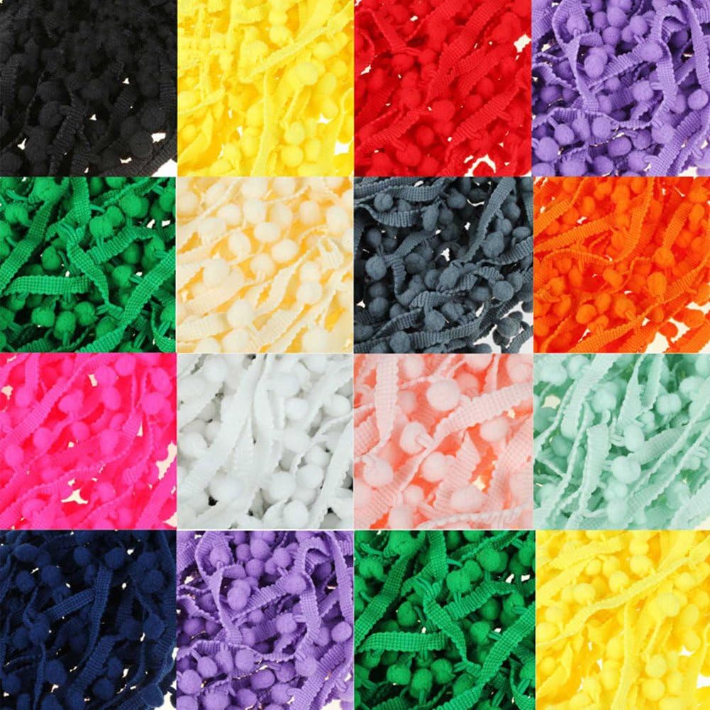 20 Yards Pom Poms Fringe Ball Trim Sewing Ribbon Embroidered Lace Tassel Applique for Clothing Accessories Bedding Quilting Crafts Supplies (White)