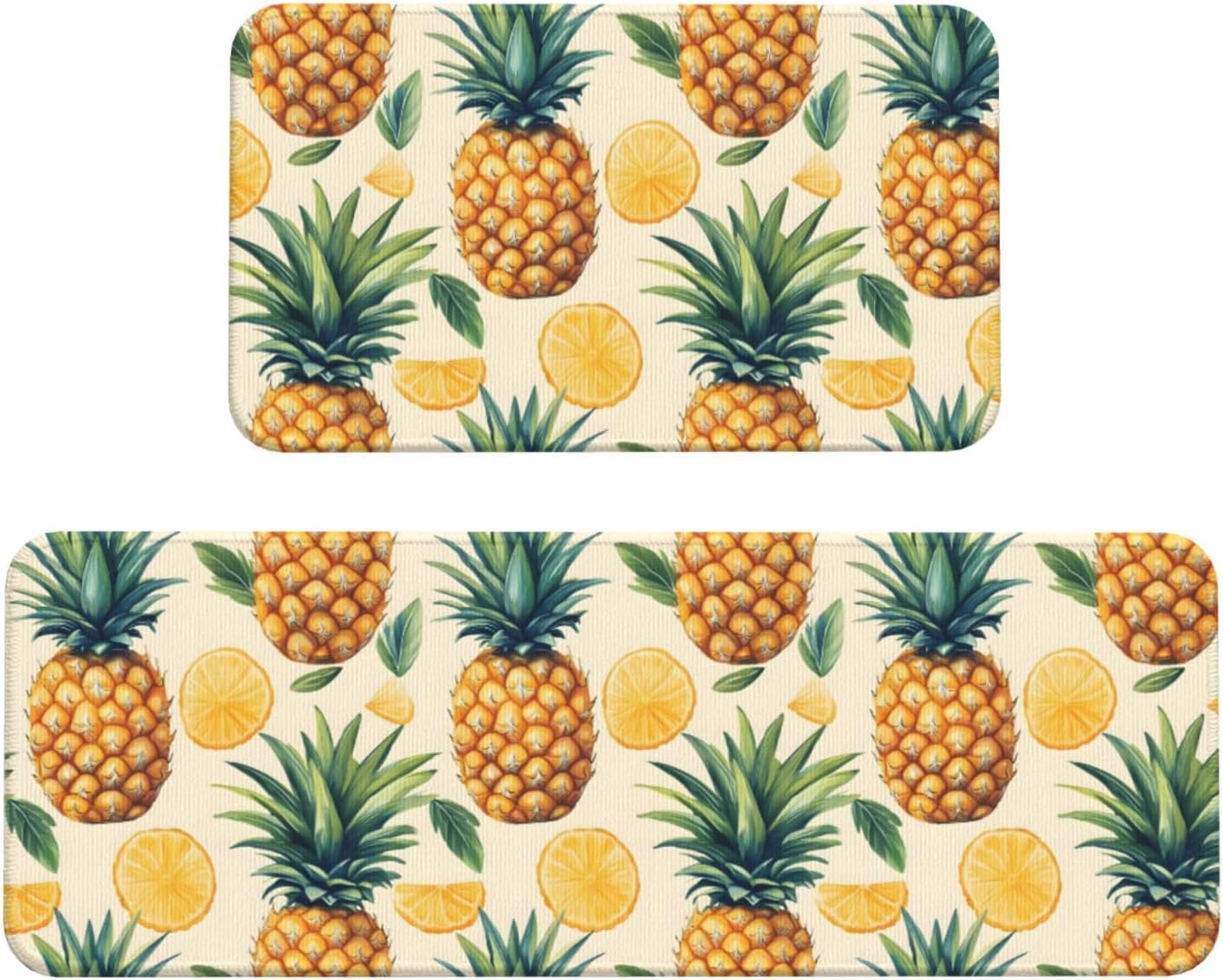 Pineapple Print Kitchen Rugs Sets of 2 Non Slip Washable, Anti Fatigue Kitchen Mats for Floor, Home Decor