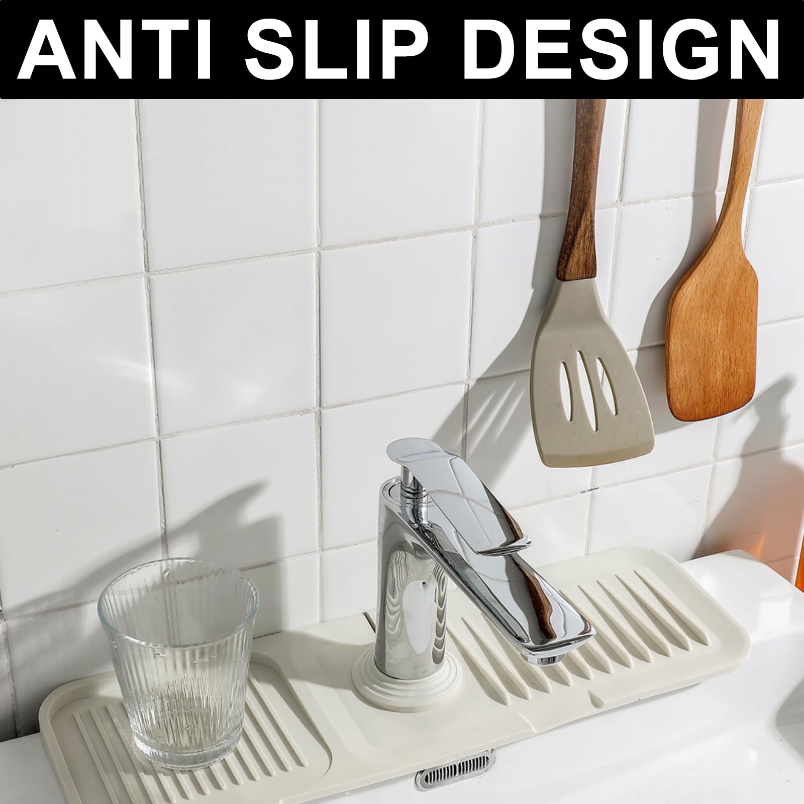 Onezebra 45x14cm Sink Splash Guard, Kitchen Sink Splash Guard, Silicone Faucet Mat for 3.5-6cm Faucets - Image 4