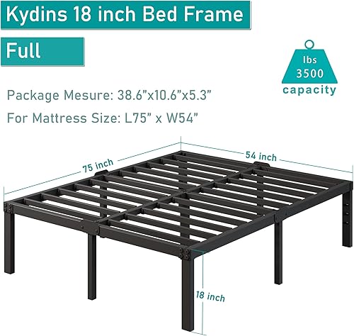Miniatura 2 de Kydins Base de cama matrimonial con cabecero, almacenamiento compatible, no necesita somier, tamaño negro, plataforma de metal resistente, marco de