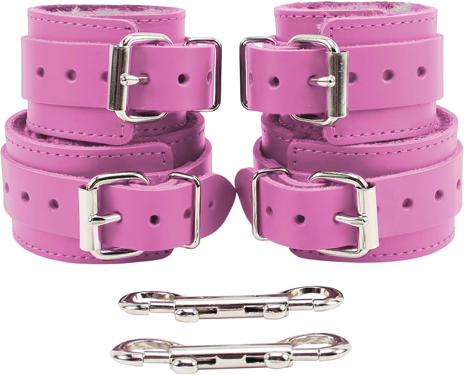 VP Leather Wrist Cuffs Ankle Cuffs Leather Connector Set Genuine Latigo Leather Chinchilla Fur