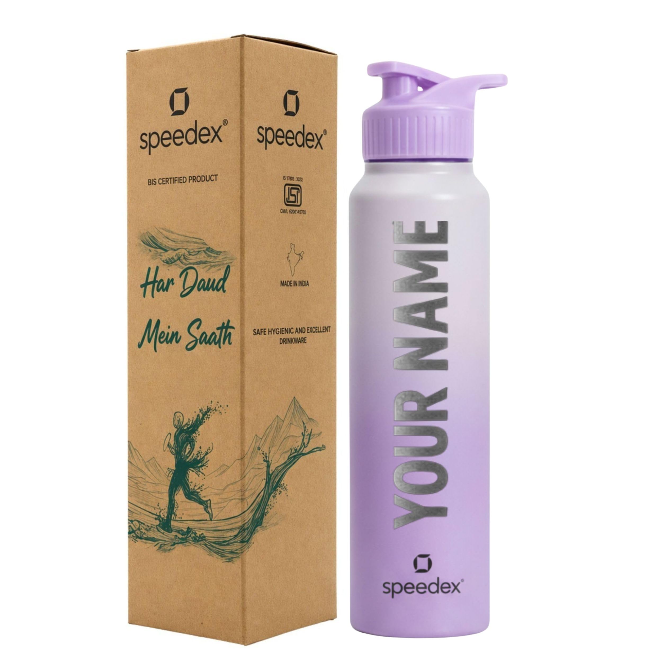 Speedex Customised Stainless Steel Water Bottle 1 Ltr with Name – Personalised Engraved Sipper Cap Bottle for Kids, Men & Women, School, Gym, Office Dual Purple, Set of 1