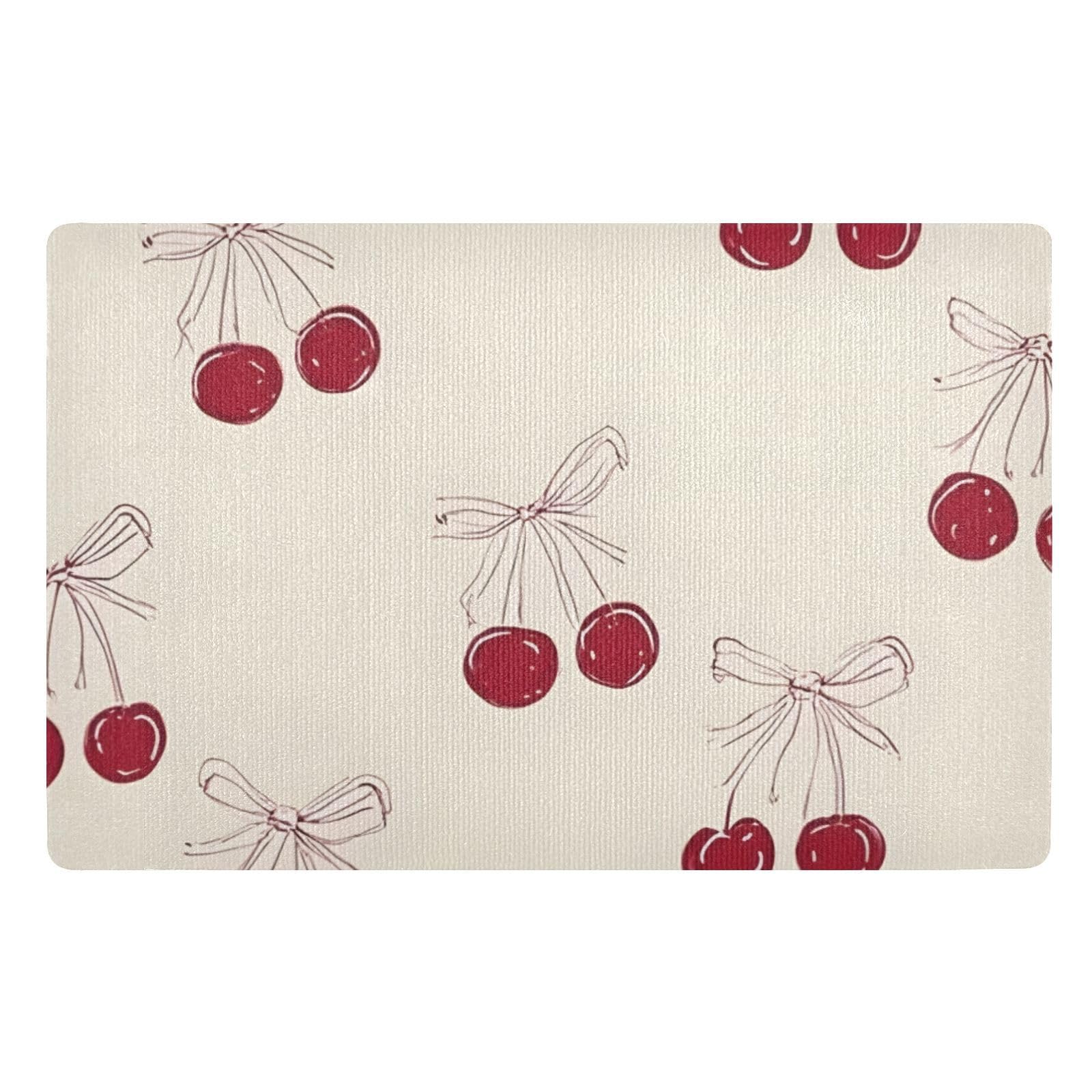Tapis de cuisine beige cerises 50x80 cm absorbant pour sol propre