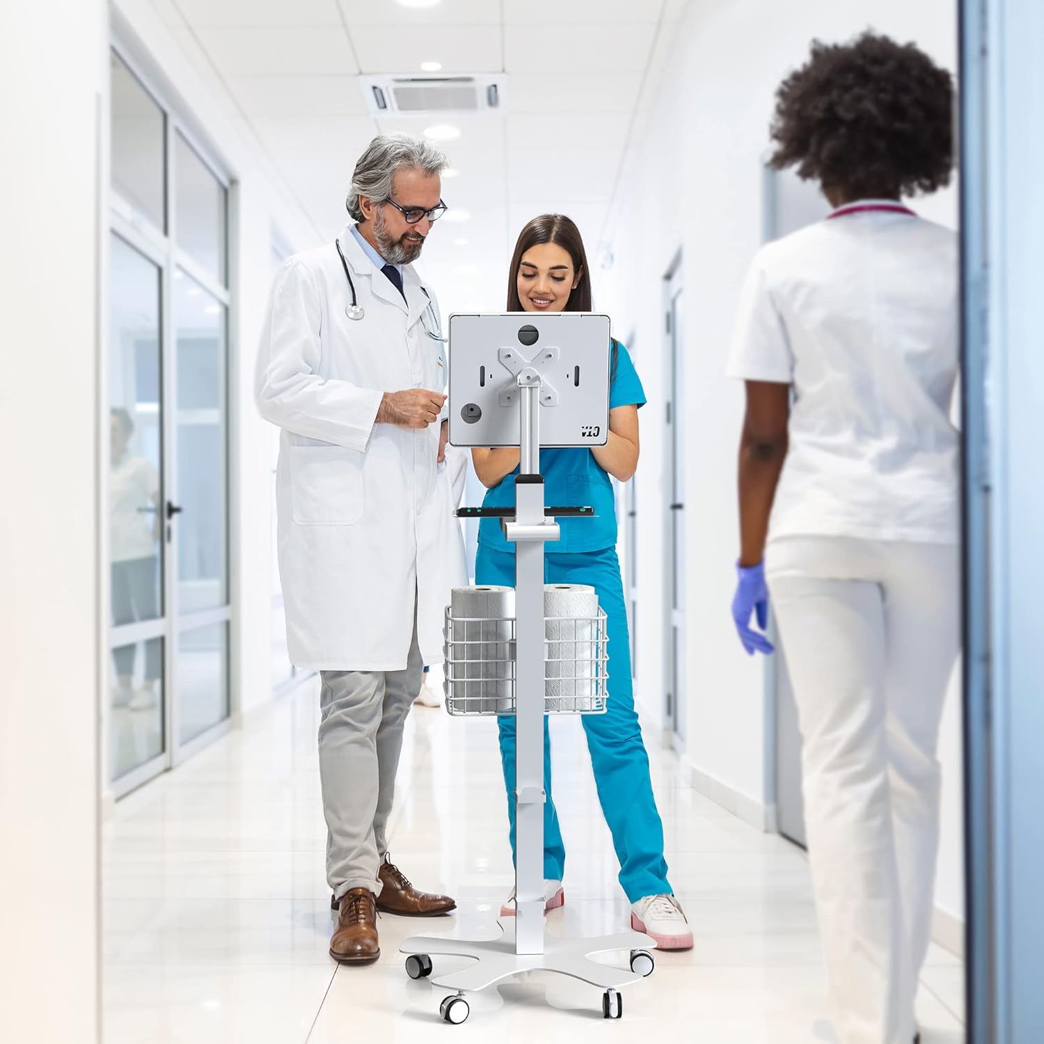 Mobile Medical Floor Stand - CTA Height Adjustable Digital Lock Workstation - iPad 11 (A16) - Pro 11-inch M4 - Air 11-inch M3- iPad 10th Gen - Galaxy Tab & More Tablets