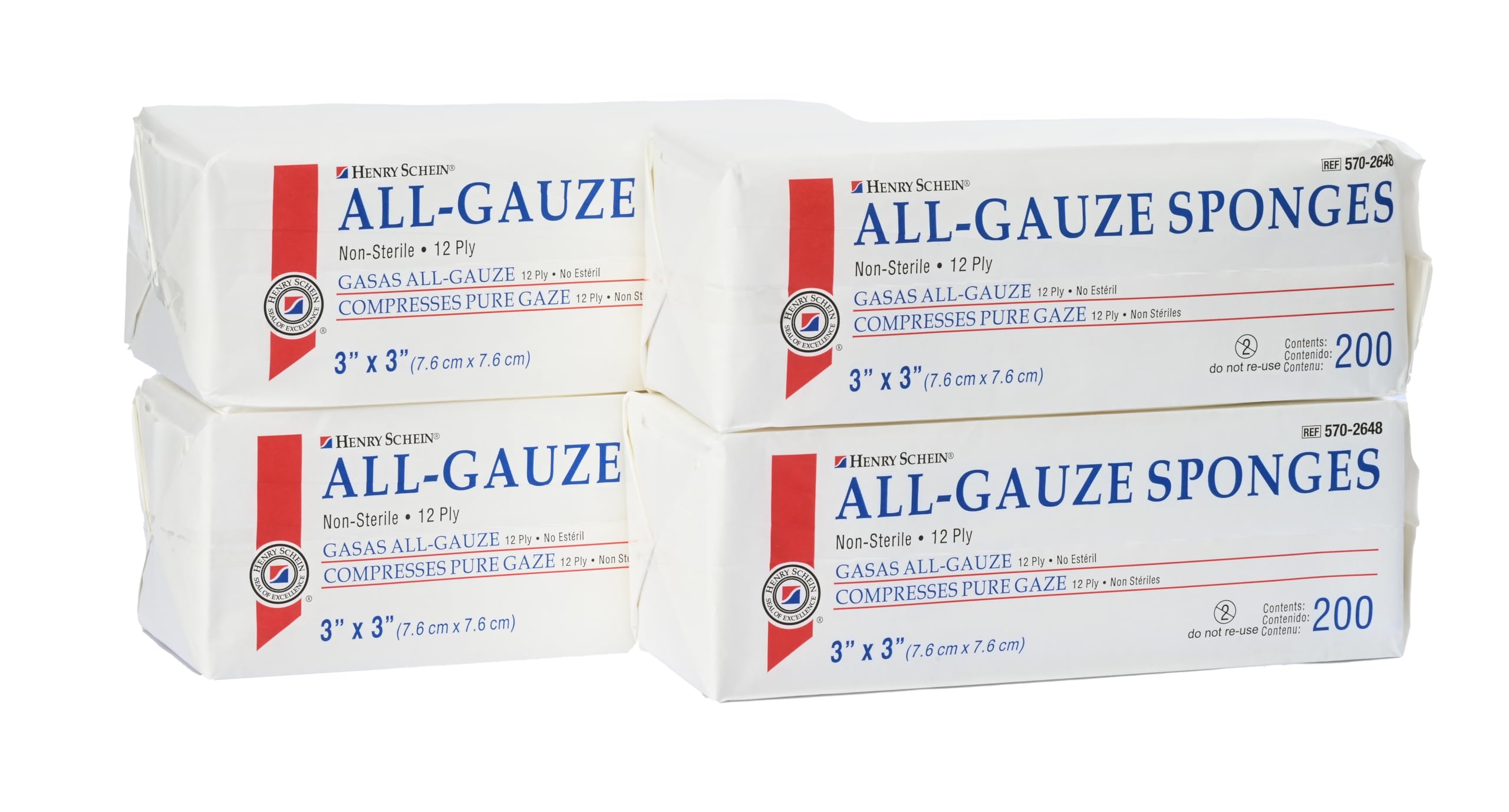 Henry Schein 200-Pack Non-Sterile Gauze Pads 3’’ x 3’’ for Wound Dressing Gauze Sponge-Pads for Wound Care,100% Cotton & Highly Absorbent (200/Pack) / (20 Packs per Case) - Case of 1