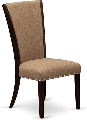 Miniatura 4 de East West Furniture VEP3T47 Verona Modern Parson - Juego de 2 sillas de comedor tapizadas de tela de lino de color sable con cabeza de clavo, color