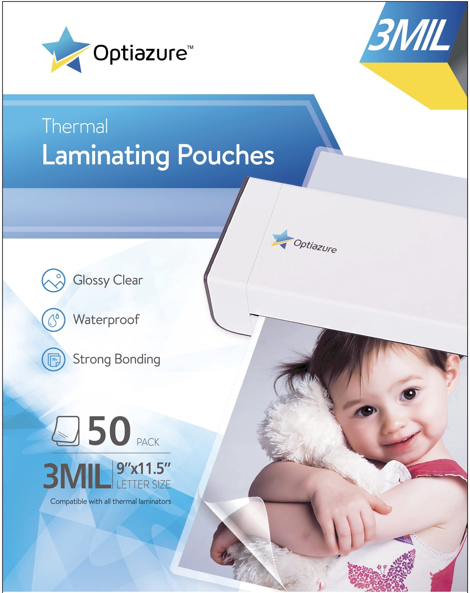 Optiazure Thermal Laminating Pouches 9"x11.5" Inches, 3mil 50Pack, Laminating Sheets, Clear, Letter Size,Office and School Supplies