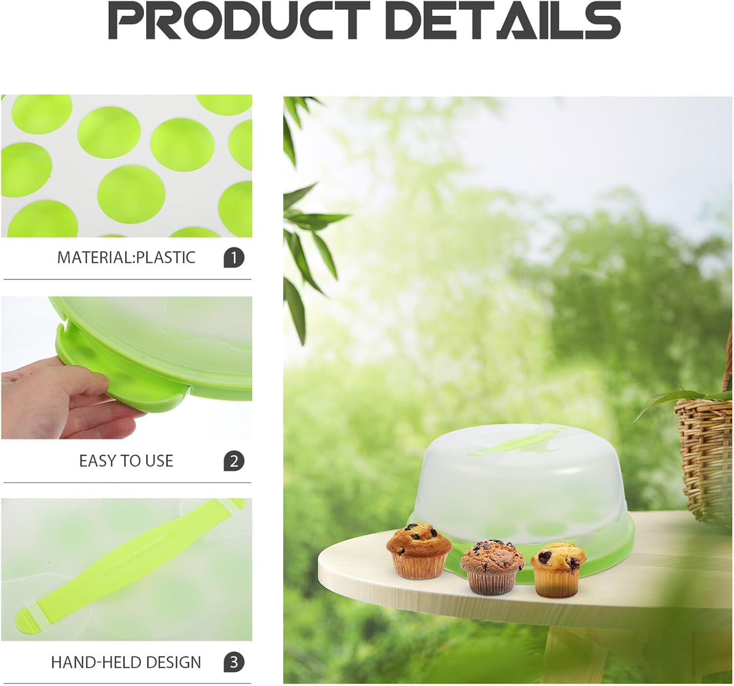 Reusable Cake Carrier Box with Handle, Green Portable Plastic Cake Box for Cupcake Storage and Outdoor Dessert Transport, Multi-function Bakery Packaging Container