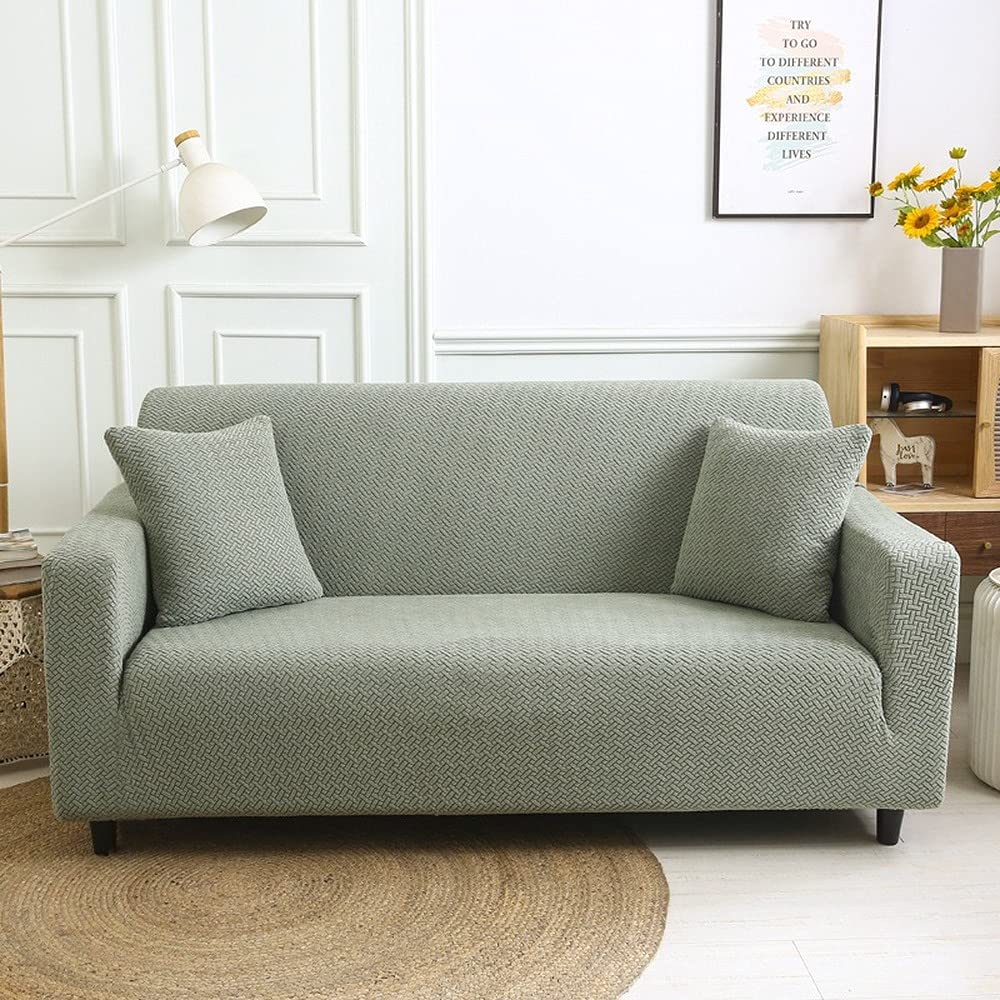 Fundas de sofa ajustables jacquard anti gatos de 4 plazas verdes