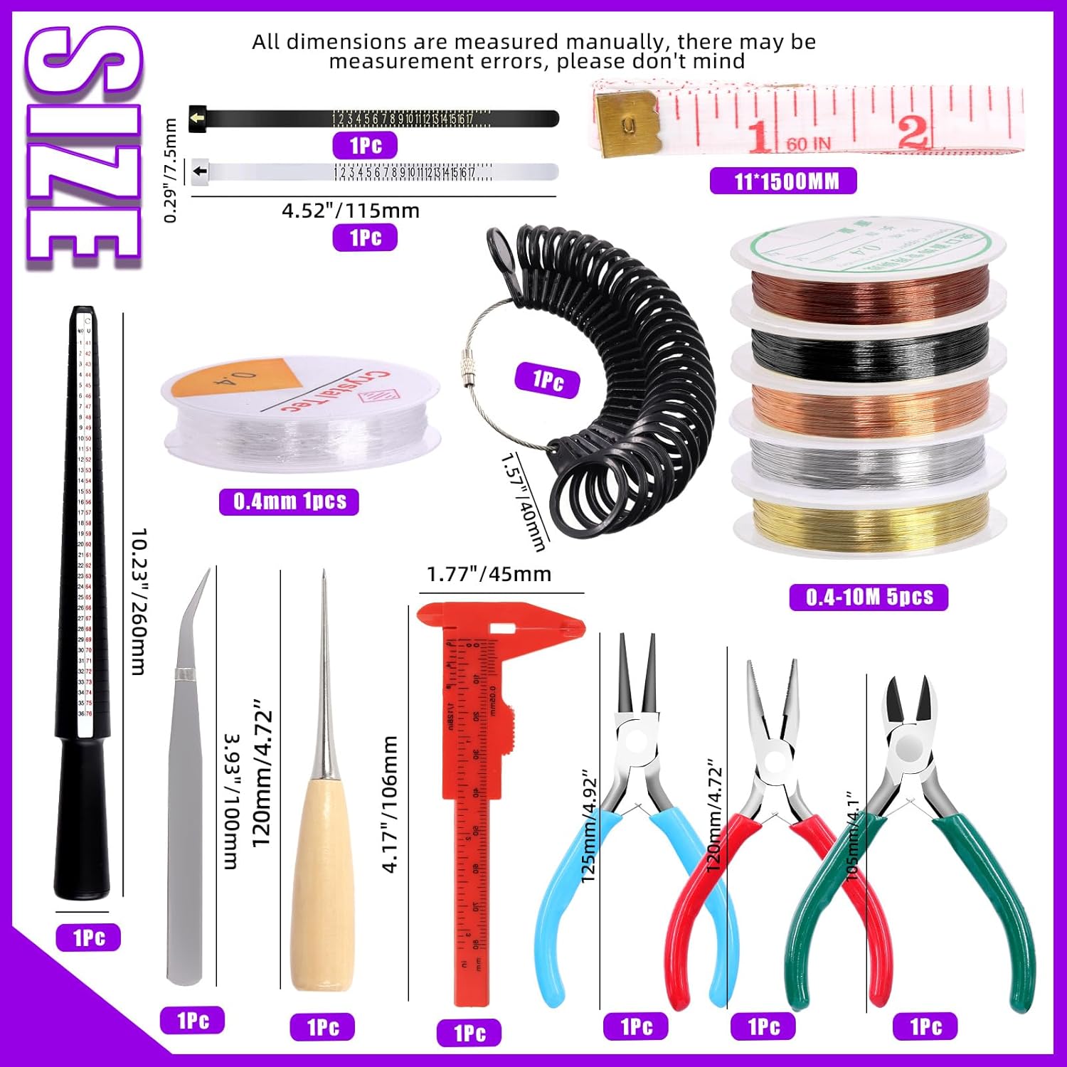 Swpeet 949 Pcs Jewelry Making Supplies Kit - 3 Type Pliers, 6 Color Wires, 20 Styles Findings, Ring Sizer, Awl, Tweezers, Scissors