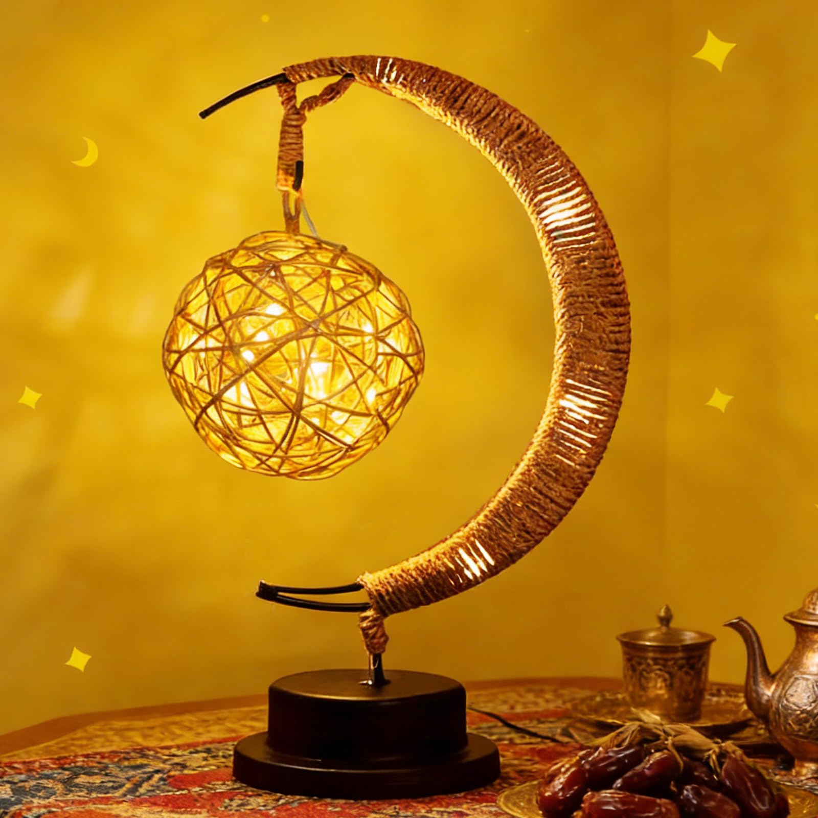 Yoawllty Ramadan Decorations for Home, Enchanted Lunar Ramadan Lamp, Magic Moon Shape Table Lamp, Hanging Moon Lamp, Home Bedroom Romantic Desktop Nightstand Decoration