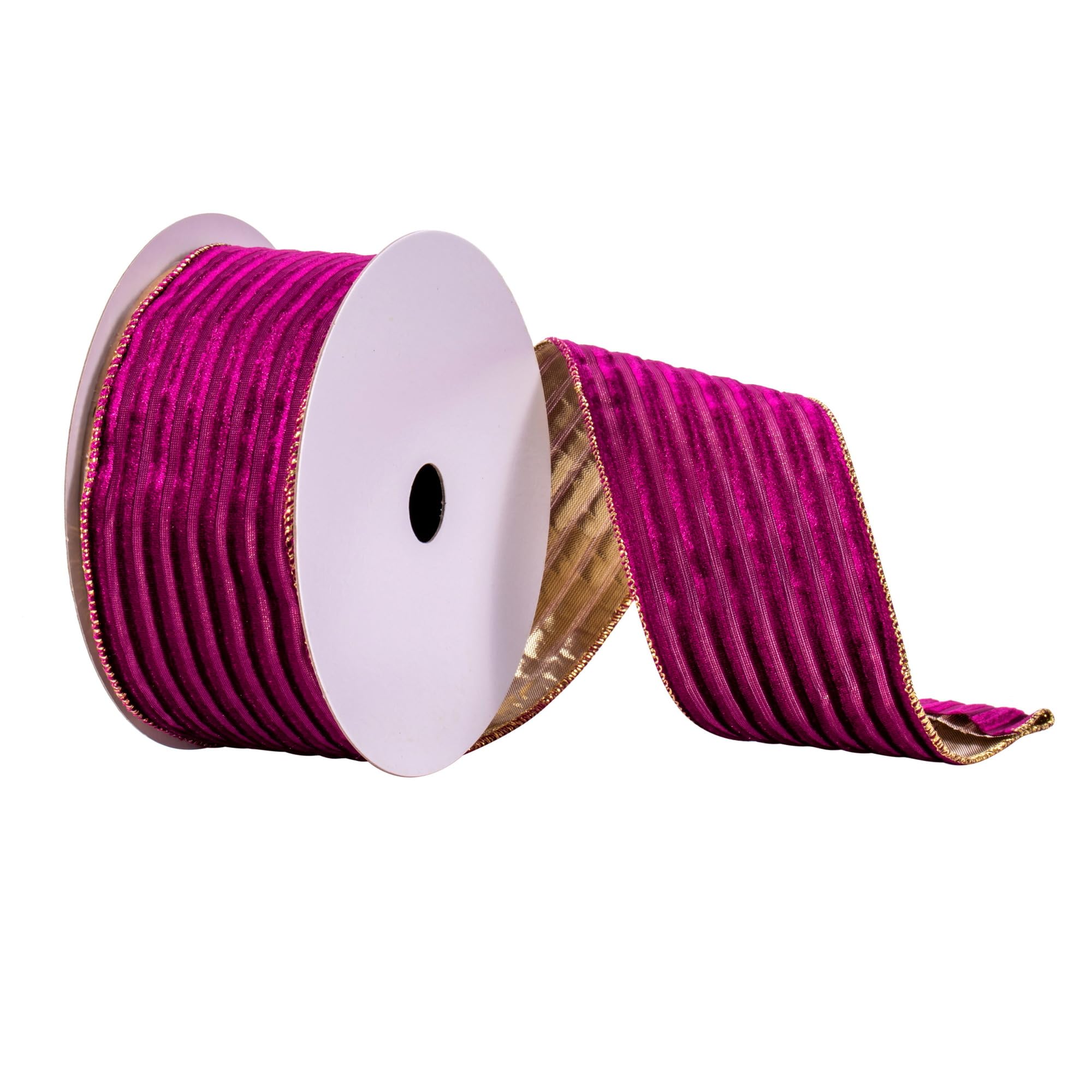 Vickerman Ruban de Noël saisonnier pour emballage cadeau, décoration d'arbre - 6,3 cm x 9,1 m - Violet à rayures dorées