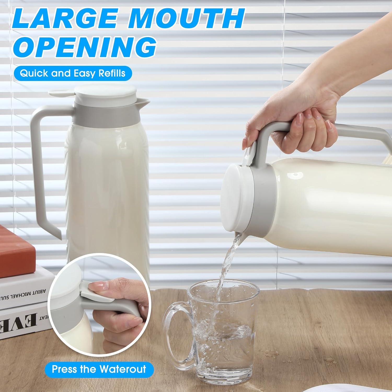 Mifoci 2 Pcs 51oz Stainless Steel Thermal Coffee Carafe White Double Walled Thermal Carafe Insulated Hot Beverage Dispenser with Retractable Brush 12 Hour Heat Retention for Tea Water Keeping Cold Hot - Image 5