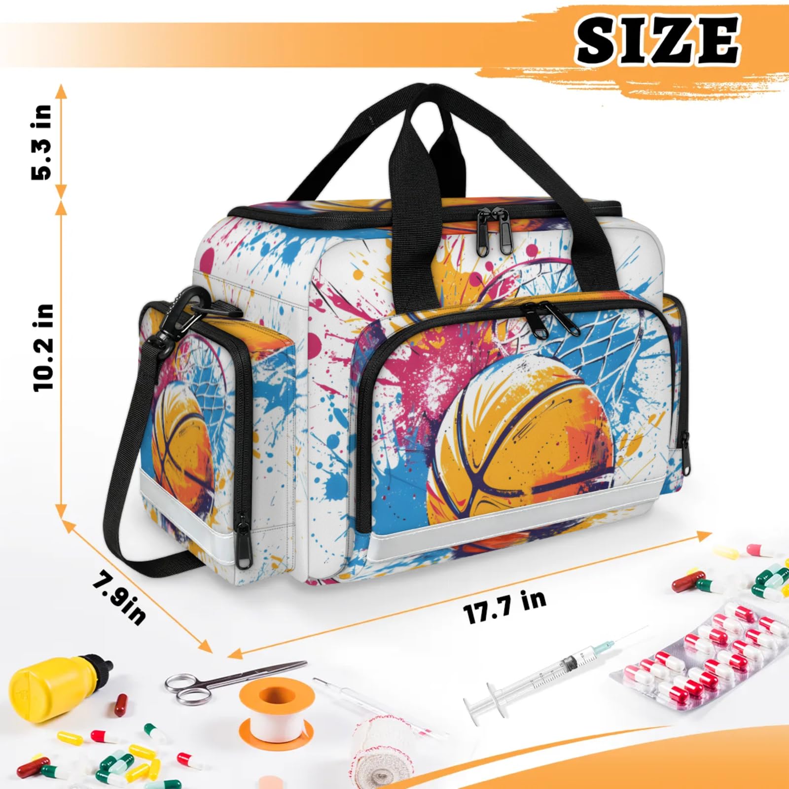 GzLeyigou First Aid Bags Empty, Colorful Basketball Emergency Bag First Aid Kit Multiple Compartment Kit Carrier On Call Trauma Bag For Paramedics Emergency Medical Supplies Kit