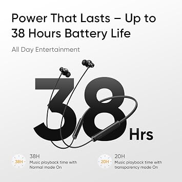 realme Buds Wireless 5 ANC in Ear Bluetooth Headphones, 50dB ANC, 13.6mm Dynamic Bass Driver, 360 Spatial Audio, 45ms Low Latency, Upto 38hrs Playback, IP55 Rating, Dual Device Connection - (Black)