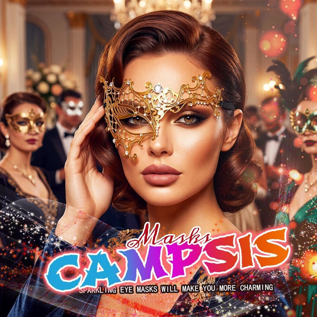 Campsis Masquerade Mask Gold Masquerade Ball Mask Metal Rhinestone Venetian Party Masks for Women