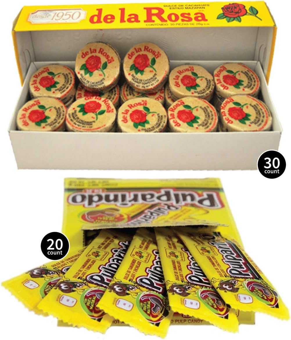 Marzipan Peanut Classic Mexican Candy (30 pieces) and Dulce de Tamarindo Classic Pulparindo (20 pieces)