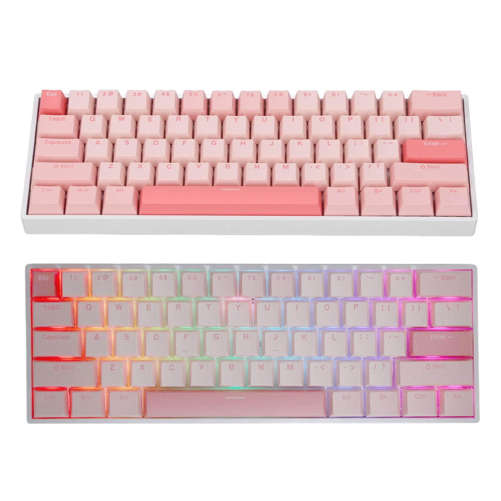 Bezprzewodowa lub Przewodowa, Klawiatura do Gier, 61 Klawiszy Klawiatura Mechaniczna 60% Bezprzewodowa 2,4G, Podświetlana na Czerwono Klawiatura do Gier z Diodami RGB, do