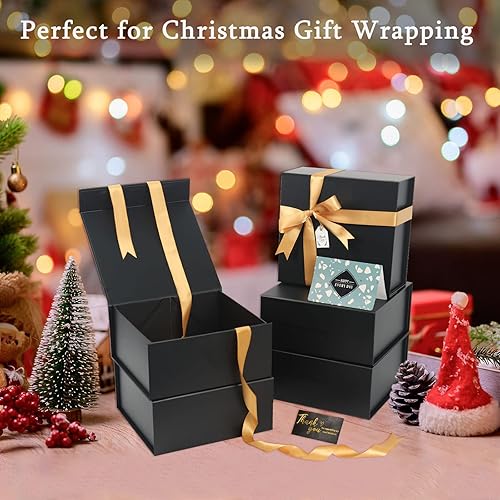 Miniatura 6 de NOVELTYBOXUSA Caja magnética negra para regalos con cinta, cajas plegables grandes con cierre magnético, caja de propuesta de padrinos de boda con