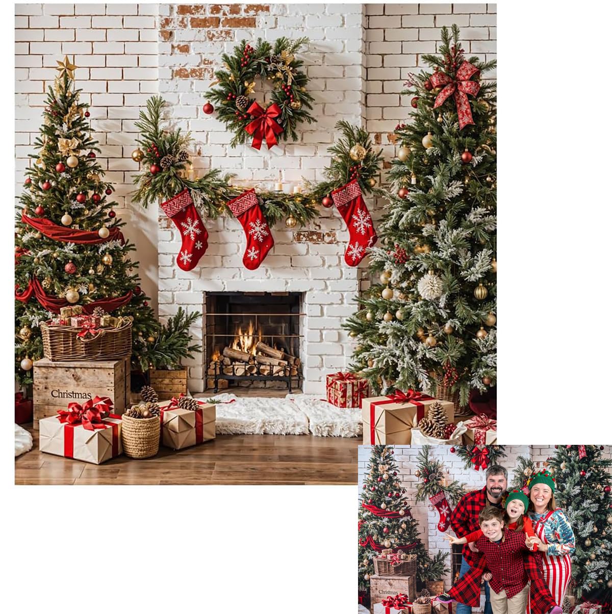 Kate Christmas Tree Window White Curtains Backdrop Designed