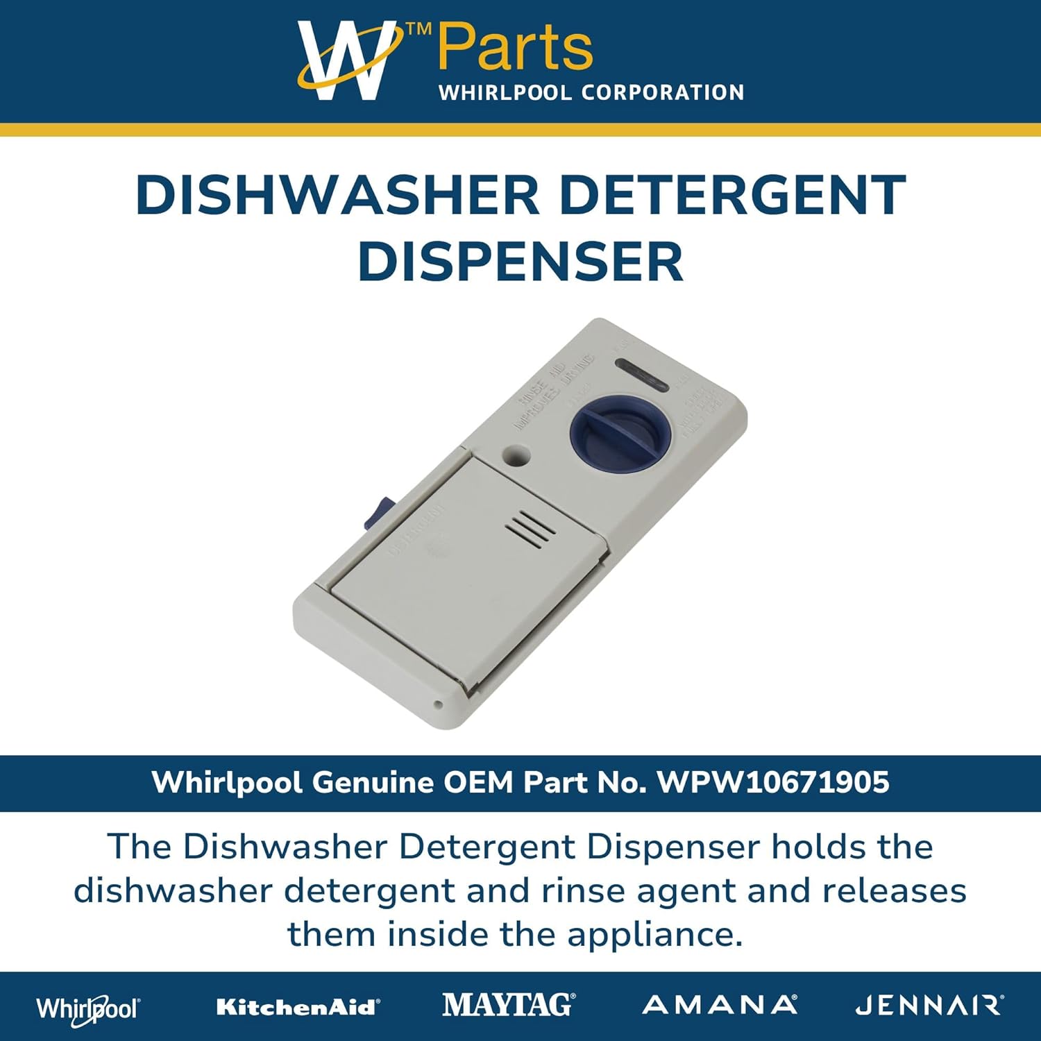 Whirlpool WPW10671905 Genuine OEM Dishwasher Detergent Dispenser Replacement Part - Replaces W10671905