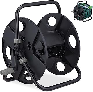 Relaxdays Schlauchtrommel, für 30 m 1/2" Schlauch, Stahl, Kunststoff, Schlauchhalter, HBT: 38 x 42 x 31 cm, schwarz/grau