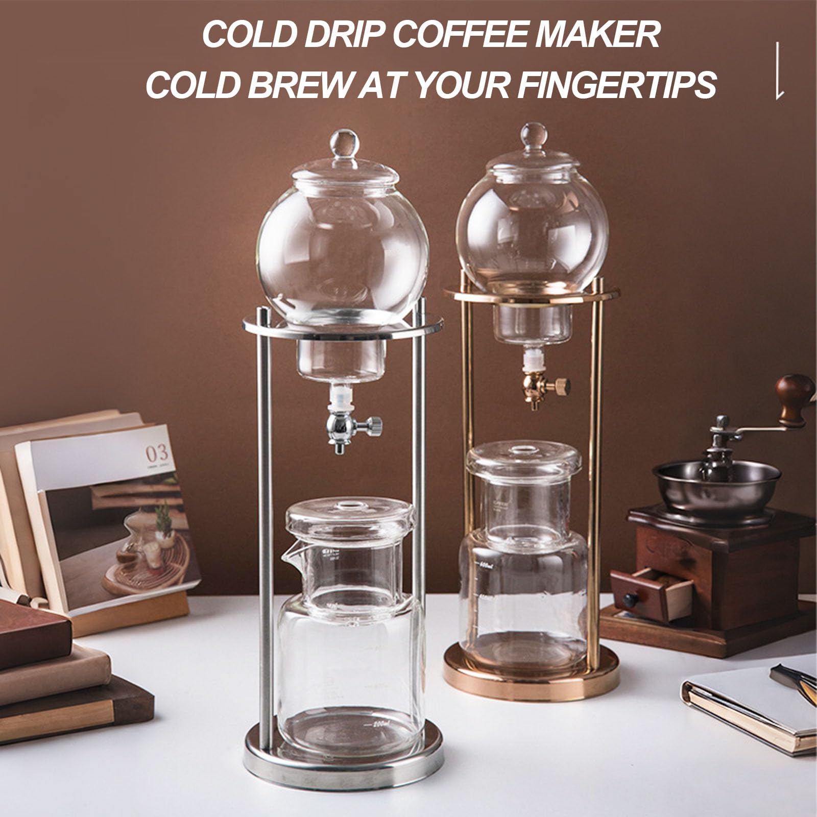 Caffettiera A Goccia per Cold Brew da 1 Litro, Torre per Cold Brew, Sistema di Estrazione A Goccia Lenta, Caraffa in Vetro Borosilicato, Staffa in Acciaio Inossidabile E Gold