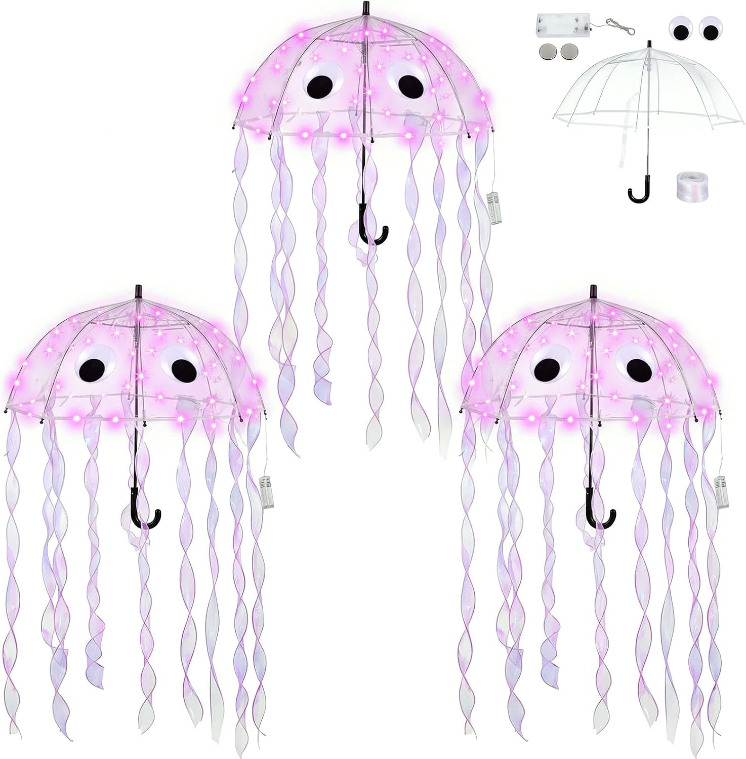 3 Pack Halloween Jellyfish Cosplay Set LED Light Umbrella