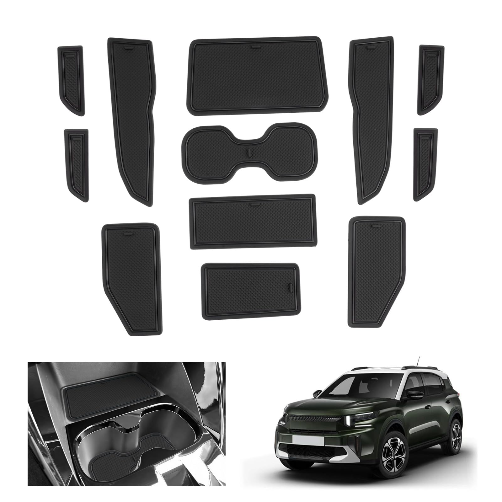 GAFAT Compatible avec Citroën C3 Aircross 2025 2026 2027 e-C3 Aircross EV (Frein Électronique) Tapis Antidérapants, Accessoires Tapis en Caoutchouc pour Console Centrale, Couture de Porte (Noir)