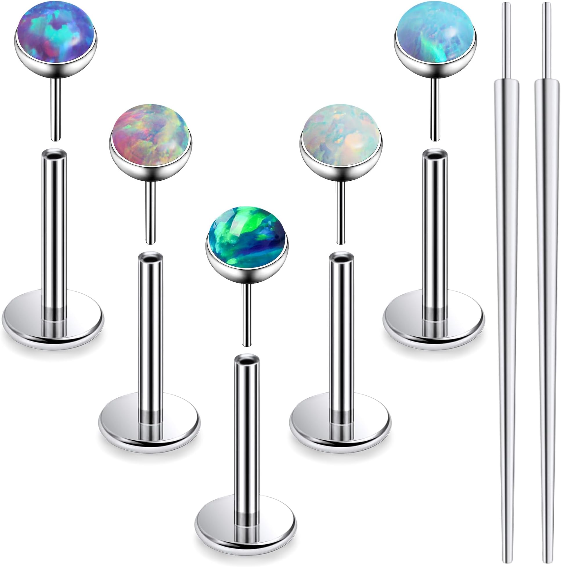 Ruifan Titanium Flat Back Lip Rings Threadless Push in Earrings Studs Nose Rings 20G 18G 16G Jeweled Mix Colors Opal Tragus Cartilage Lobe Rook Helix Conch Labret Medusa Piercing Jewelry for Women Men
