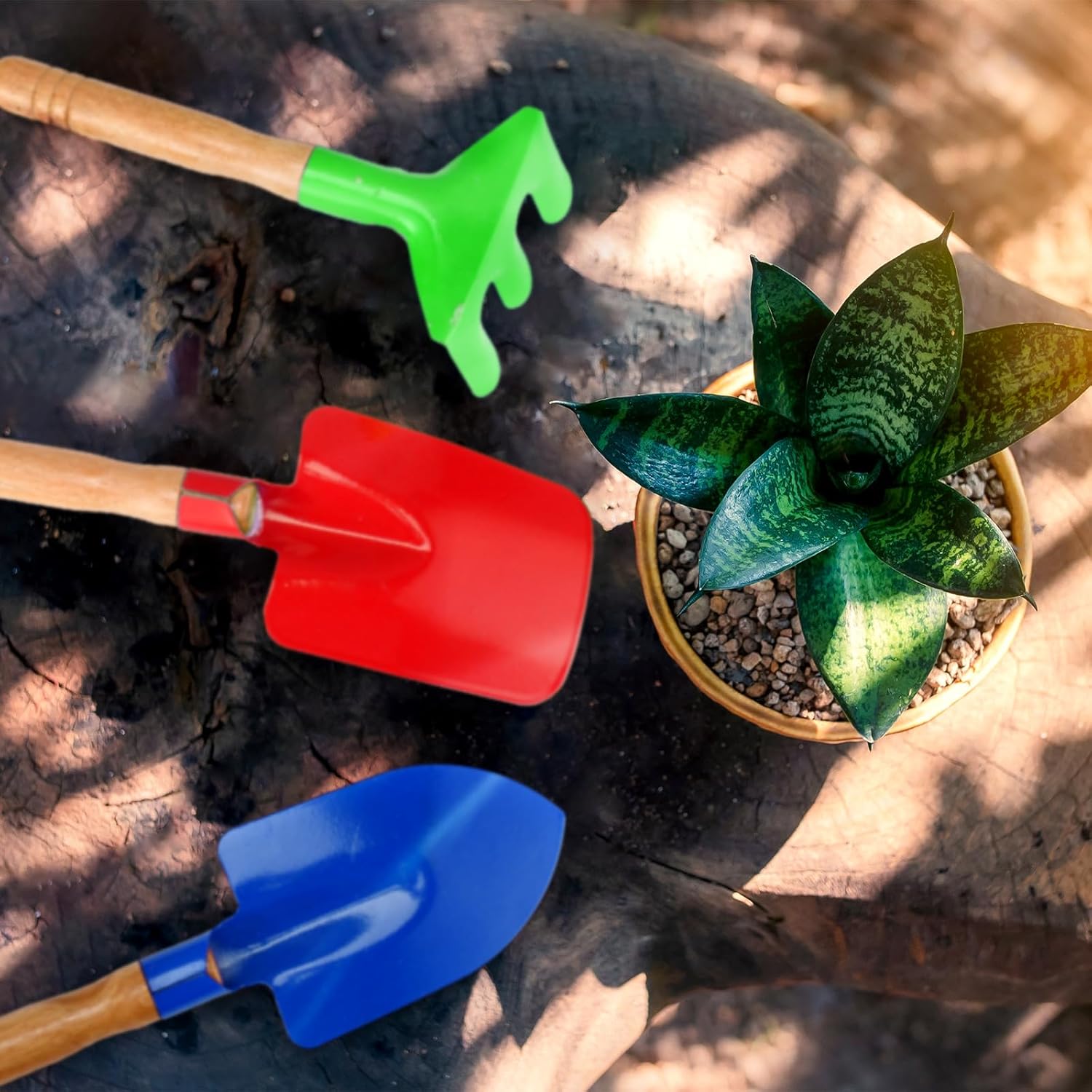 Gisafai 24 Pcs Kids Gardening Tools Set Metal Kids Garden Tools with Sturdy Wooden Handle Safe Toddler Gardening Set Shovel and Rake for Summer Beach Camping Outdoor Digging Sand Play