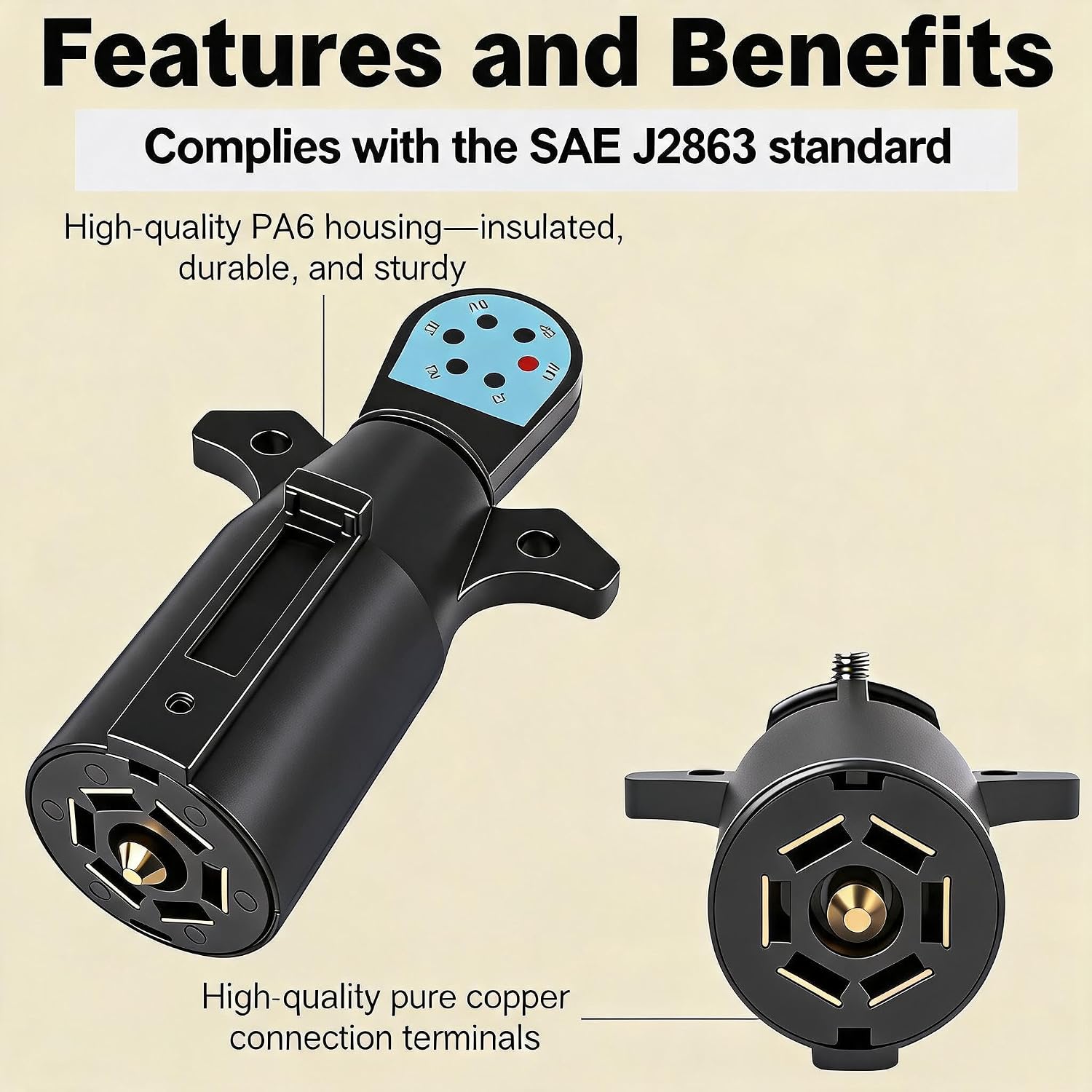 7 Way Trailer Circuit Tester with Clear LED Indicators, 7 Pin Trailer Light Diagnostic Connector Tool for RV, Trucks, Trailers. image 3