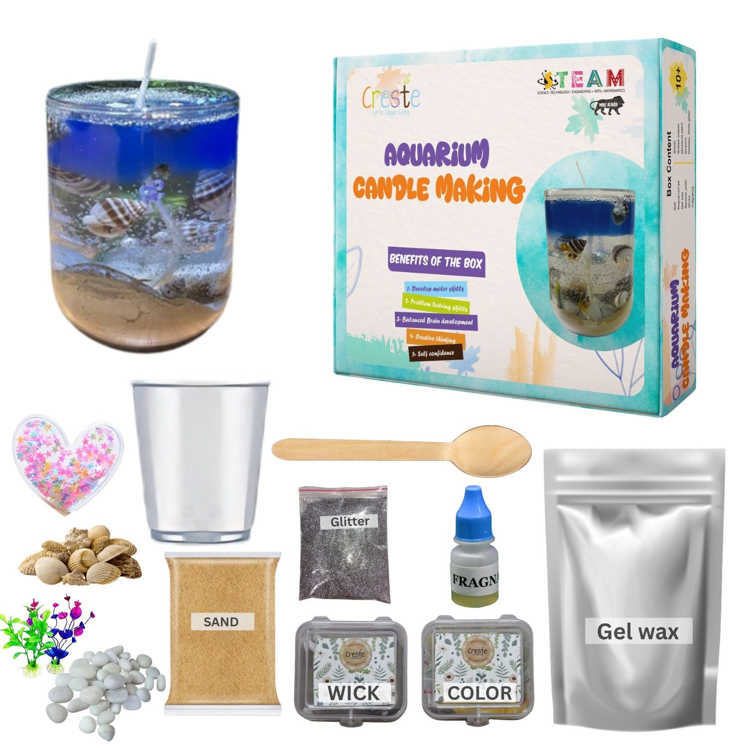 CresteKids Aquarium Candle Making Kit for Teen & Adults | DIY Ocean Themed Craft Kit with Gel Wax, Fragrance, Colors & Sea Decor Elements | Multi Layer Scented Candle Activity | Birthdays Gifting-picture-25